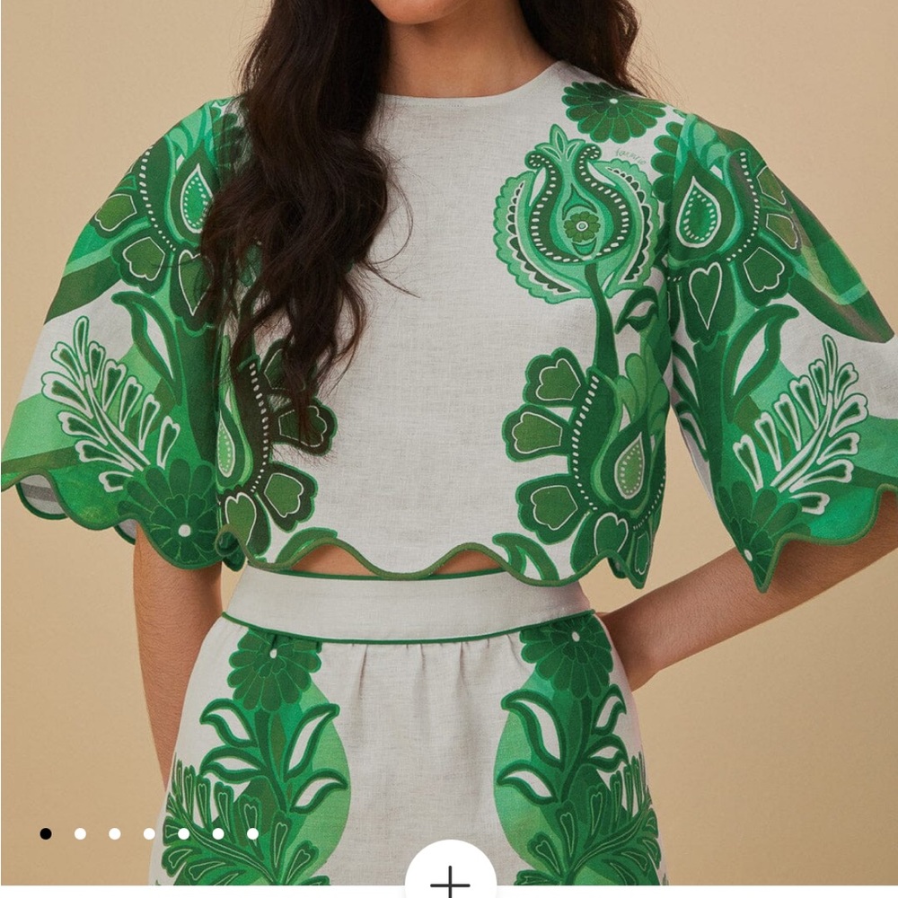 FARM Rio Green and White Floral - SELLING AS A SET Large TOP AND XL SKIRT.